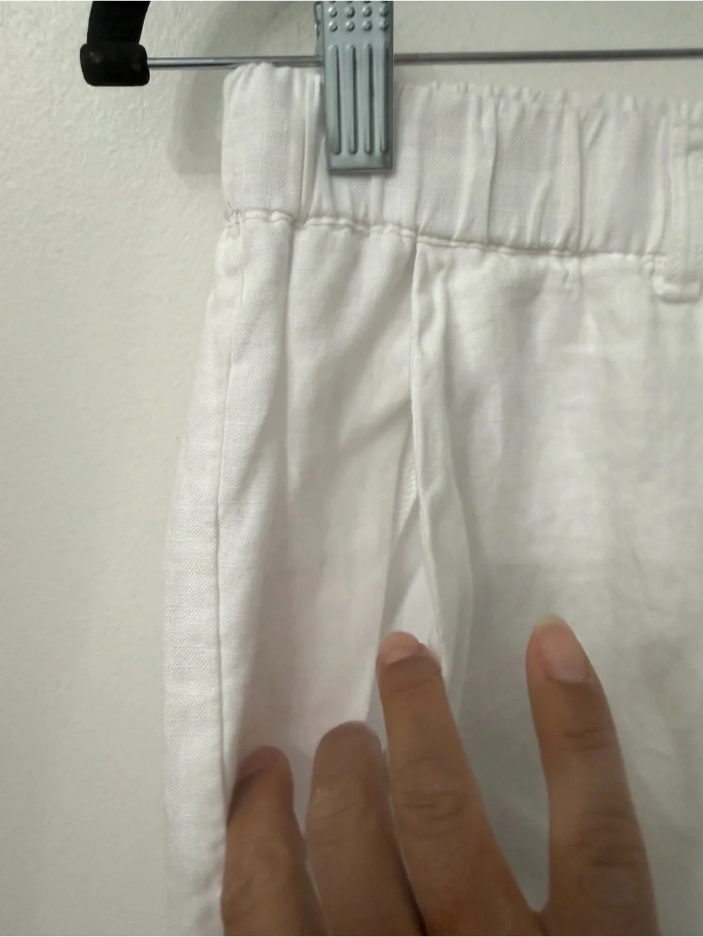 Quince 100% European Linen Pants White Cropped  Elastic-Waist Pockets Size M